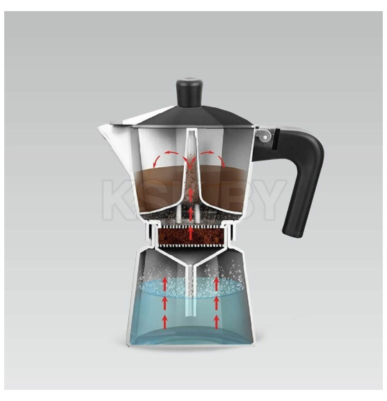 Гейзерная кофеварка 450 мл алюминий, теплоизоляционная ручка MR-1666-9-BROWN Maestro (MR-1666-9-BROWN) 