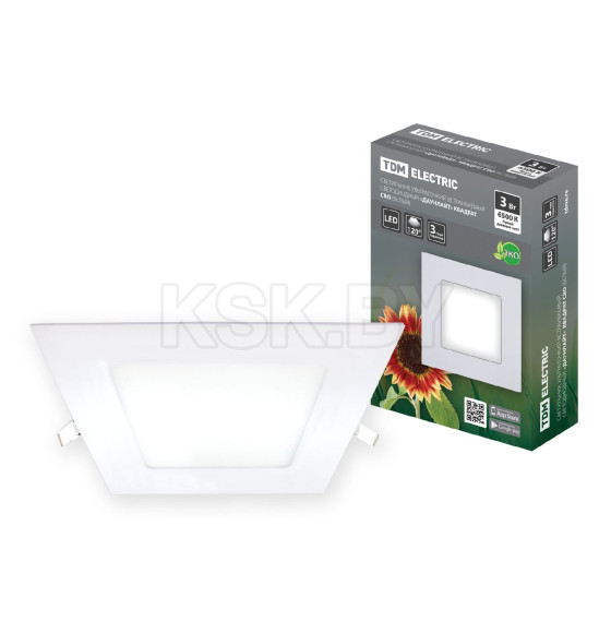 Светильник ультратонкий встраиваемый светодиодный "Даунлайт" квадрат СВО (белый) 3 Вт 6500К TDM SQ0329-0115 (SQ0329-0115) 