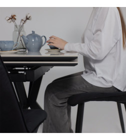 Стол AV 2111, МДФ+керамика, раздвижной 1200 (1800)*800 натуральный, глянцевый GOLD JADE/черный