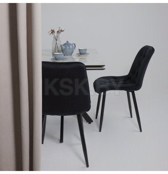 Стол AV 2111, МДФ+керамика, раздвижной 1200 (1800)*800 натуральный, глянцевый GOLD JADE/черный (119670) 