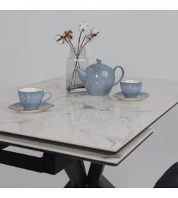 Стол AV 2111, МДФ+керамика, раздвижной 1200 (1800)*800 натуральный, глянцевый GOLD JADE/черный