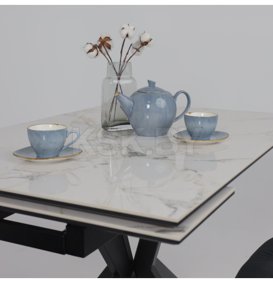 Стол AV 2111, МДФ+керамика, раздвижной 1200 (1800)*800 натуральный, глянцевый GOLD JADE/черный (119670) 