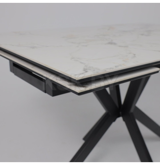 Стол AV 2111, МДФ+керамика, раздвижной 1200 (1800)*800 натуральный, глянцевый GOLD JADE/черный (119670) 