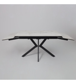 Стол AV 2111, МДФ+керамика, раздвижной 1200 (1800)*800 натуральный, глянцевый GOLD JADE/черный