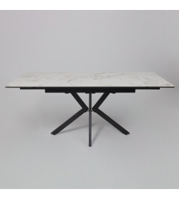 Стол AV 2111, МДФ+керамика, раздвижной 1200 (1800)*800 натуральный, глянцевый GOLD JADE/черный