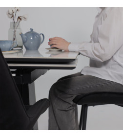 Стол AV 2119, МДФ+керамика, раздвижной 1200 (1800)*800 белый, глянцевый CARLA LARKIN /черный