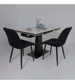 Стол AV 2119, МДФ+керамика, раздвижной 1200 (1800)*800 натуральный, глянцевый GOLD JADE/черный