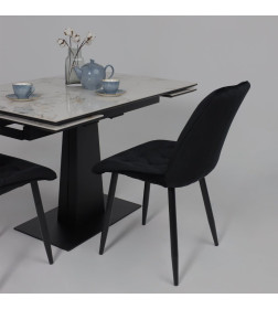 Стол AV 2119, МДФ+керамика, раздвижной 1200 (1800)*800 натуральный, глянцевый GOLD JADE/черный