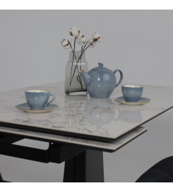 Стол AV 2119, МДФ+керамика, раздвижной 1200 (1800)*800 натуральный, глянцевый GOLD JADE/черный