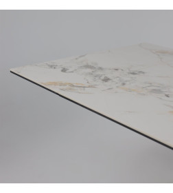 Стол AV 2119, МДФ+керамика, раздвижной 1200 (1800)*800 натуральный, глянцевый GOLD JADE/черный