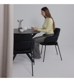 Стол МЕХИКО, пластик премиум 3Д, 950 мм, Камень черный/ Черный матовый