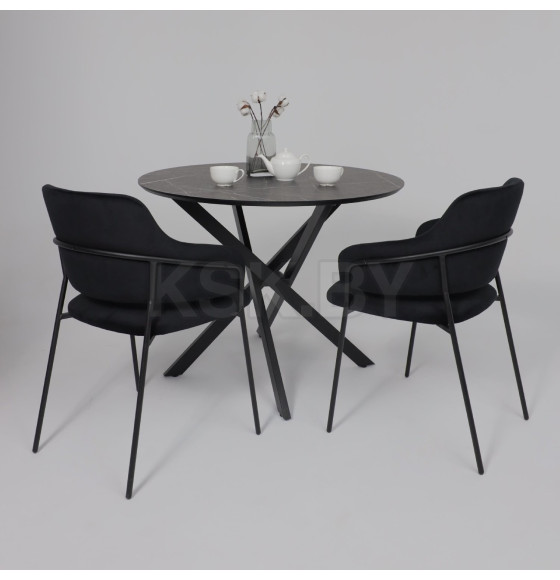 Стол МЕХИКО, пластик премиум 3Д, 950 мм, Камень черный/ Черный матовый (120557) 