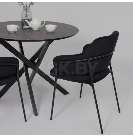 Стол МЕХИКО, пластик премиум 3Д, 950 мм, Камень черный/ Черный матовый (120557) 