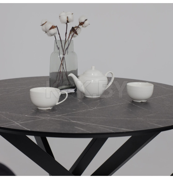 Стол МЕХИКО, пластик премиум 3Д, 950 мм, Камень черный/ Черный матовый (120557) 