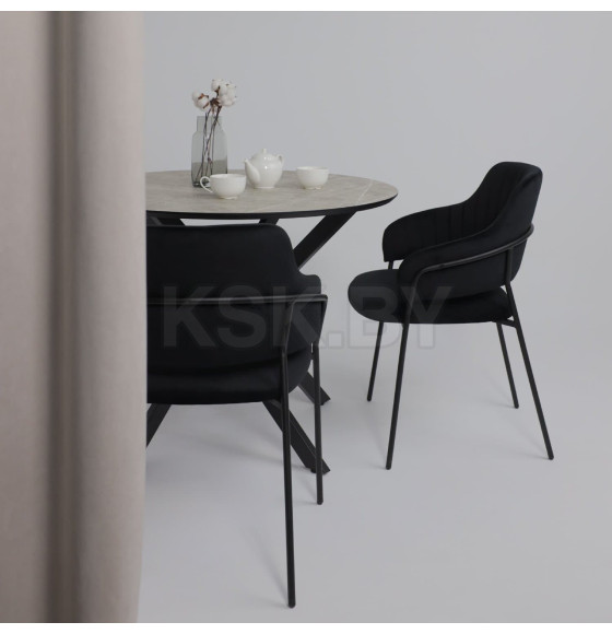 Стол МЕХИКО, пластик премиум 3Д, 950 мм, Мрамор белый/ Черный матовый (120558) 