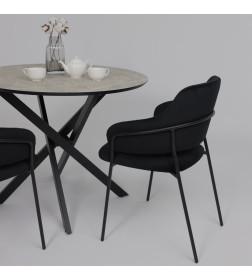 Стол МЕХИКО, пластик премиум 3Д, 950 мм, Мрамор белый/ Черный матовый