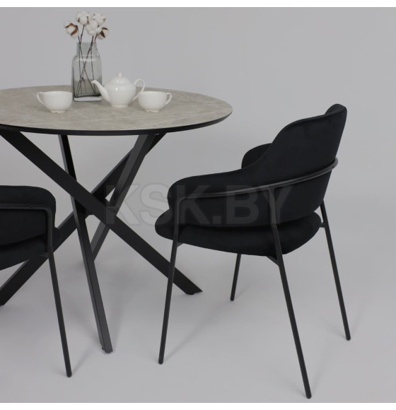 Стол МЕХИКО, пластик премиум 3Д, 950 мм, Мрамор белый/ Черный матовый (120558) 