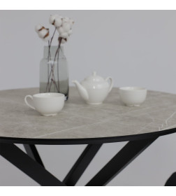 Стол МЕХИКО, пластик премиум 3Д, 950 мм, Мрамор белый/ Черный матовый