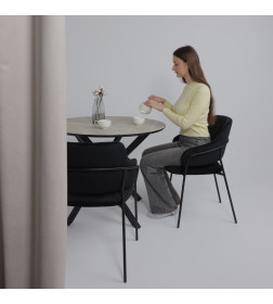 Стол МЕХИКО, пластик премиум 3Д, 950 мм, Мрамор белый/ Черный матовый