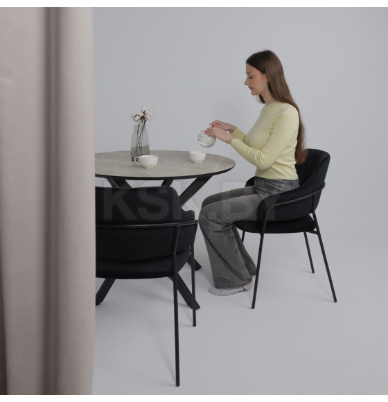 Стол МЕХИКО, пластик премиум 3Д, 950 мм, Мрамор белый/ Черный матовый (120558) 