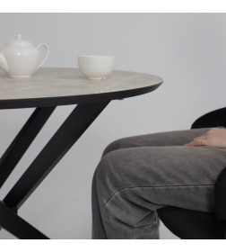 Стол МЕХИКО, пластик премиум 3Д, 950 мм, Мрамор белый/ Черный матовый