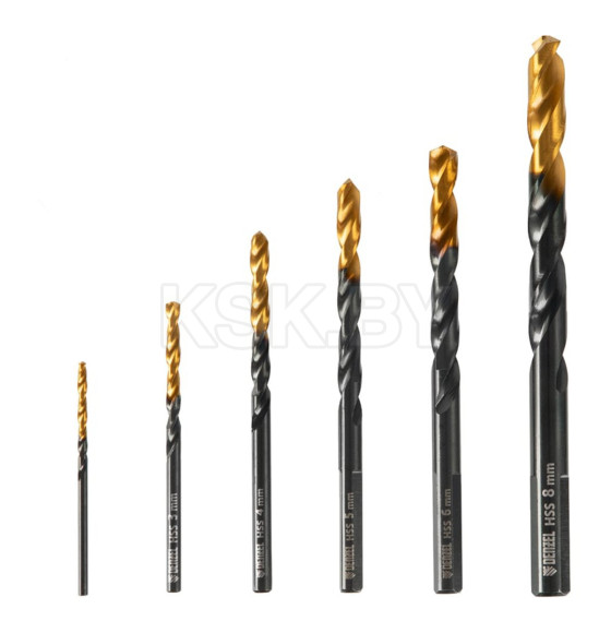 Набор сверл по металлу 2-8 мм HSS-Tin Golden Tip (6 шт.) Denzel 72300 (72300) 