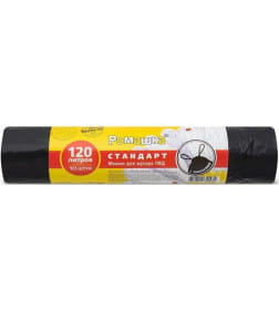 Пакеты для мусора с завязками, 120 л, 10 шт, "Стандарт", черные, РОМАШКА (70х110 см/30 мкН)