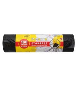 Пакеты для мусора с завязками, 180 л, 10 шт, "Стандарт", черные, РОМАШКА (90х110 см/30 мкН)