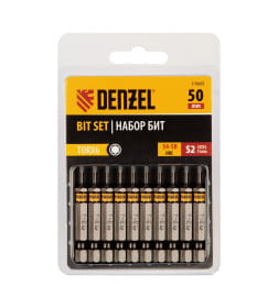 Бита TORX 6х50 мм сталь S2, шестигранный профиль (10 шт.) Denzel 11665