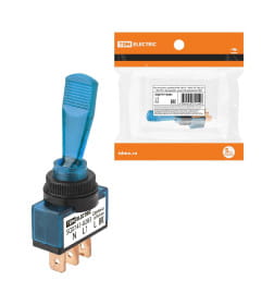 Выключатель-тумблер ASW-13D 1P 12В AC/DC 20А (3c) ON-OFF с фиксацией с синей LED подсветкой TDM SQ0747-0283