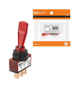 Выключатель-тумблер ASW-13D 1P 12В AC/DC 20А (3c) ON-OFF с фиксацией с красной LED подсветкой TDM SQ0747-0281