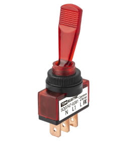 Выключатель-тумблер ASW-13D 1P 12В AC/DC 20А (3c) ON-OFF с фиксацией с красной LED подсветкой TDM SQ0747-0281
