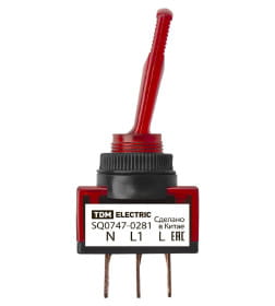 Выключатель-тумблер ASW-13D 1P 12В AC/DC 20А (3c) ON-OFF с фиксацией с красной LED подсветкой TDM SQ0747-0281