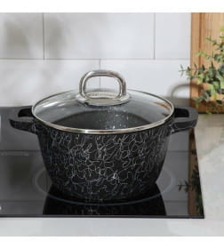 Кастрюля Kukmara (2,5л) кчс25а "Грация" (черный/серебро) стекл. крышка