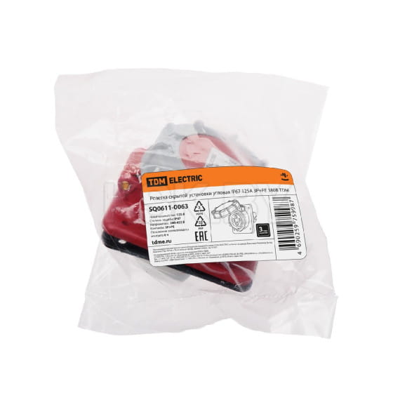Розетка скрытой установки угловая IP67 125А 3Р+РЕ 380В TDM SQ0611-0063 (SQ0611-0063) 