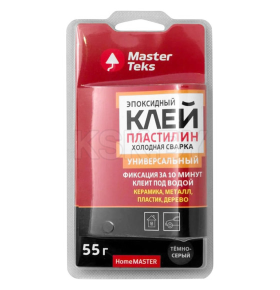 Клей-пластилин MasterTeks HomeMaster эпоксидный холодная сварка универсальный, темно-серый, 55 г