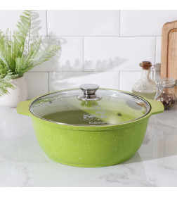 Кастрюля-жаровня Kukmara (4л) ж41tsl "Trendy style lime" (стекл. крышка)