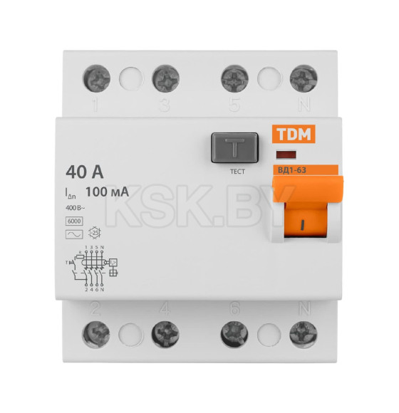Устройство защитного отключения УЗО ВД1-63 4Р 40А 100мА TDM SQ0203-0036 (SQ0203-0036) 