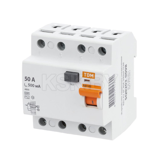Устройство защитного отключения УЗО ВД1-63 4Р 50А 500мА TDM SQ0203-0099 (SQ0203-0099) 