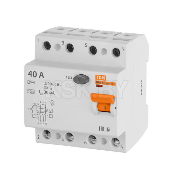 Устройство защитного отключения УЗО ВД1-63 4Р 40А 30мА тип А TDM SQ0203-0087 (SQ0203-0087) 