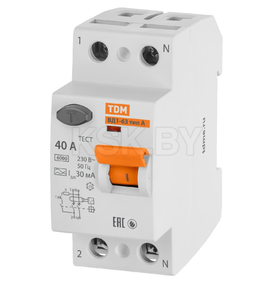 Устройство защитного отключения УЗО ВД1-63 2Р 40А 30мА тип А TDM SQ0203-0078 (SQ0203-0078) 