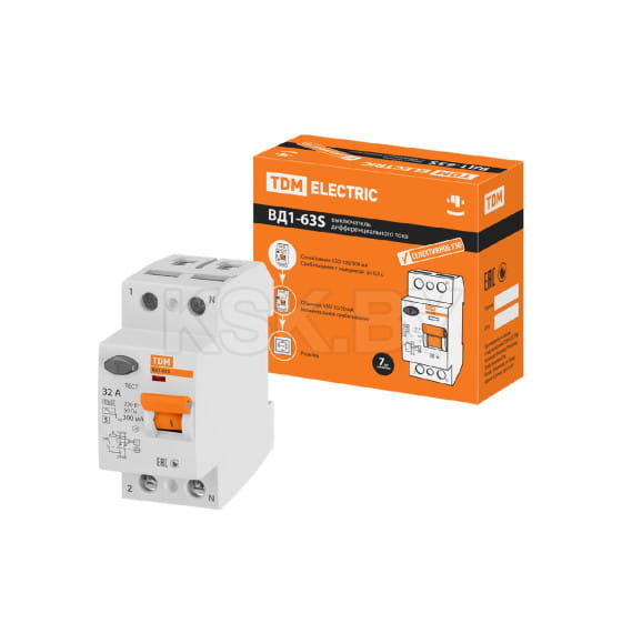 Устройство защитного отключения УЗО ВД1-63S 2Р 32А 300мА TDM SQ0203-0055 (SQ0203-0055) 
