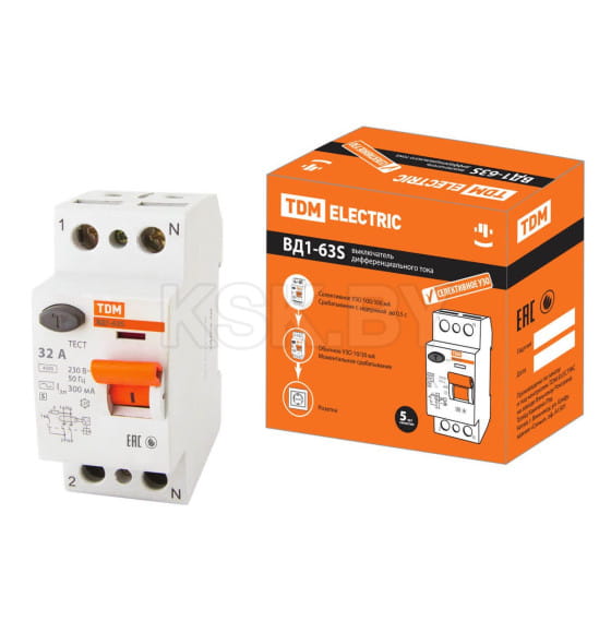 Устройство защитного отключения УЗО ВД1-63S 2Р 32А 300мА TDM SQ0203-0055 (SQ0203-0055) 