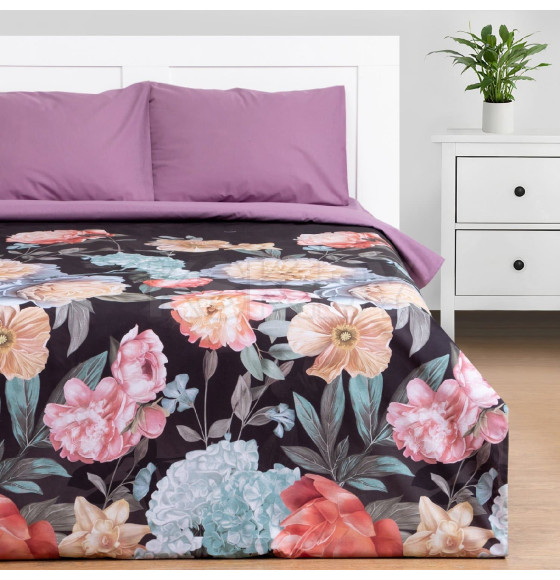 Постельное бельё Этель дуэт Flowers 143х215 см-2шт, 220х240 см, 50х70 см-2шт, поплин, 125 г/м2 (7914039) 