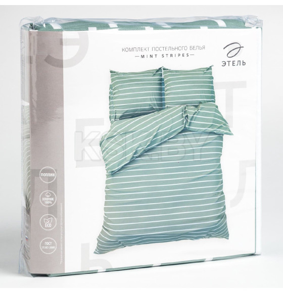 Постельное бельё Этель Дуэт Mint stripes 143х215 см-2шт, 220х240см, 70х70см-2шт, 100% хлопок, поплин (6632207) 