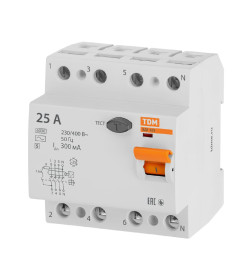 Устройство защитного отключения УЗО ВД1-63S 4Р 25А 300мА TDM SQ0203-0065