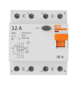 Устройство защитного отключения УЗО ВД1-63S 4Р 32А 300мА TDM SQ0203-0067