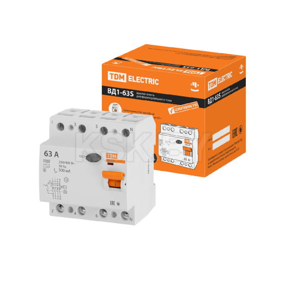 Устройство защитного отключения УЗО ВД1-63S 4Р 63А 300мА TDM SQ0203-0073 (SQ0203-0073) 