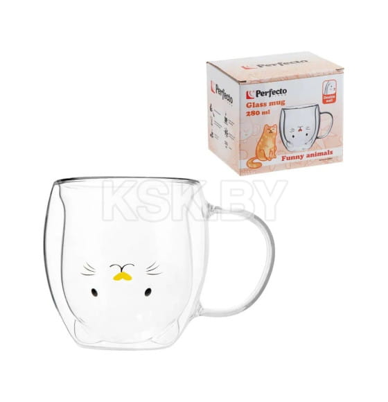Кружка стеклянная с двойными стенками 280 мл Funny animals PERFECTO LINEA 30-130002 (30-130002) 