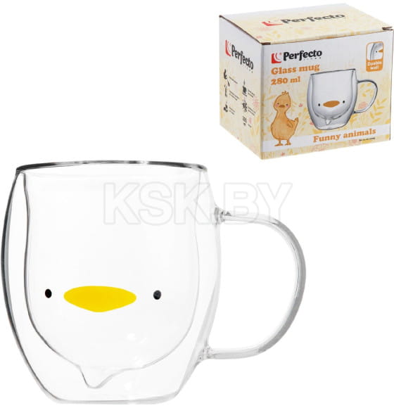 Кружка стеклянная с двойными стенками 280 мл Funny animals PERFECTO LINEA 30-130001 (30-130001) 